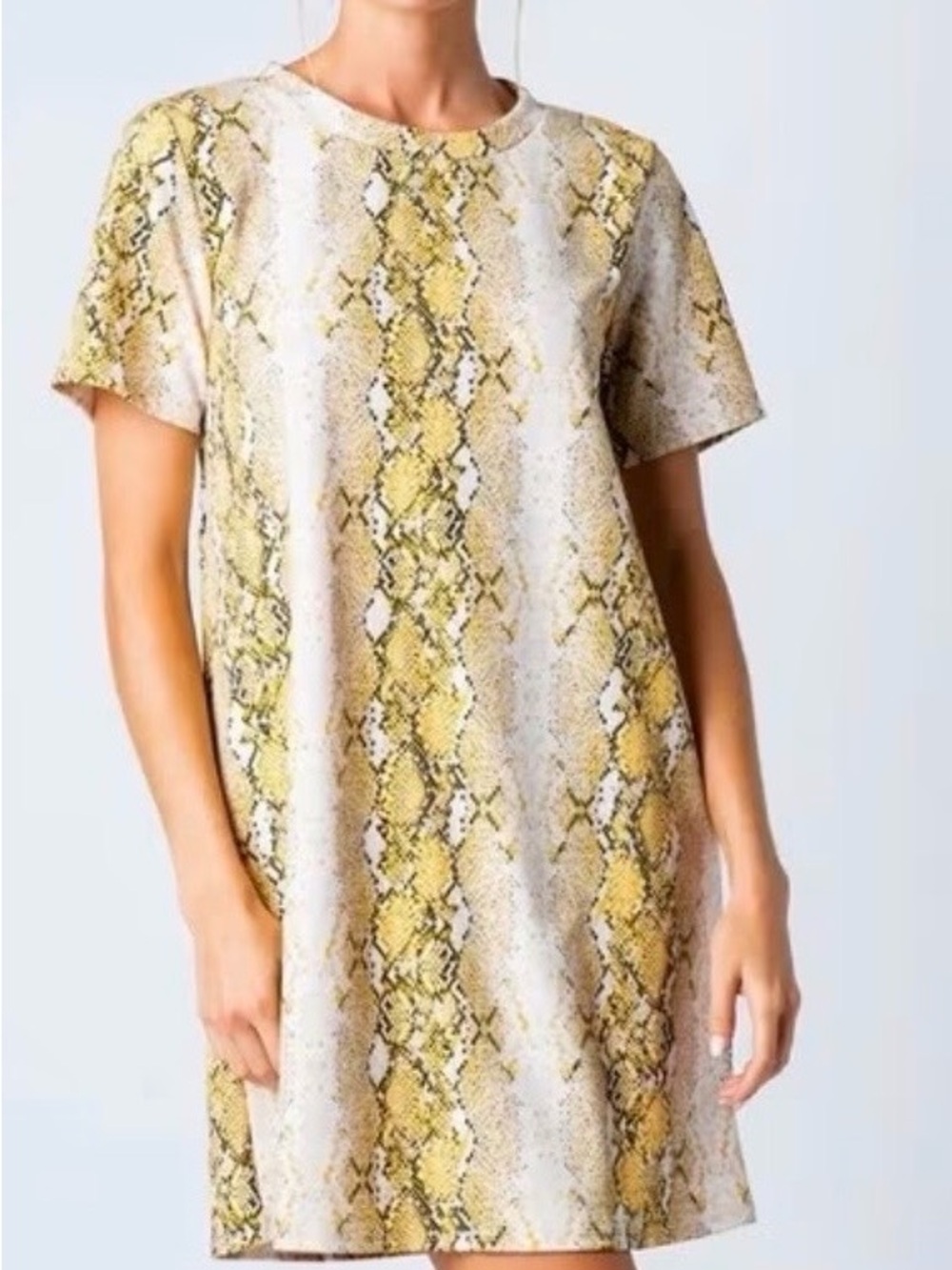 Love Yellow & White Snake-Print Shift Dress